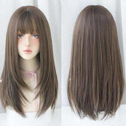 Sleek Long Hair Wig Set With Air Bangs - Cool Style-1915198088356696064
