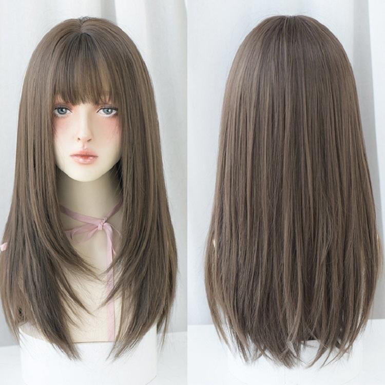 Sleek Long Hair Wig Set With Air Bangs - Cool Style-1915198088356696071