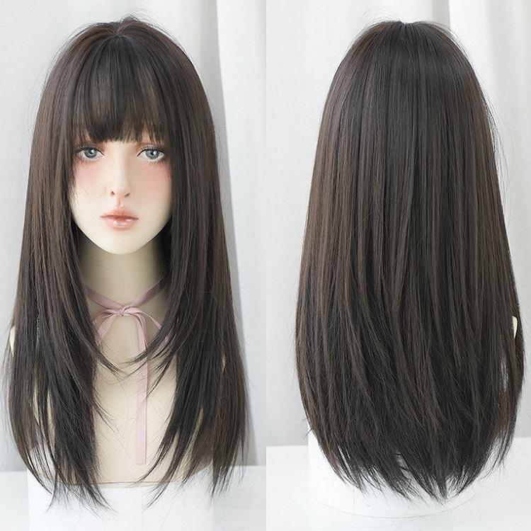 Straight Hair Air Bangs Wig Set - Long-1915197948912865280