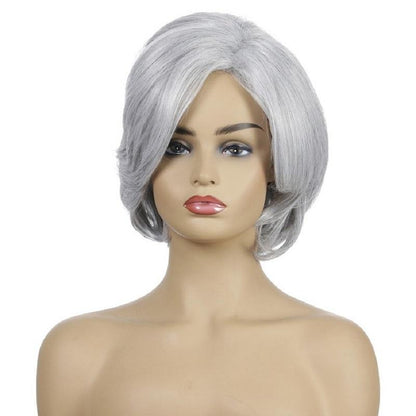 Short Curly Silver Gray Wig With Inner Button-1915196940321165318