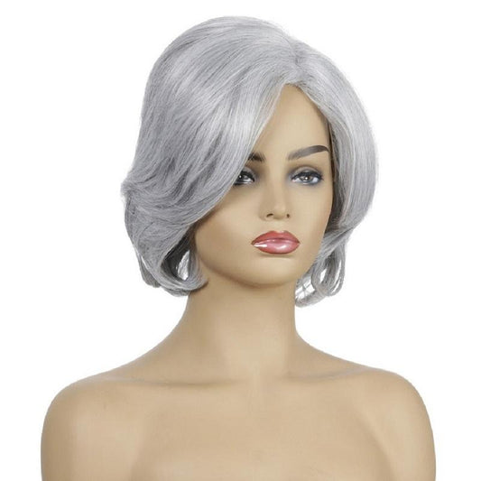 Short Curly Silver Gray Wig With Inner Button-1915196940321165313