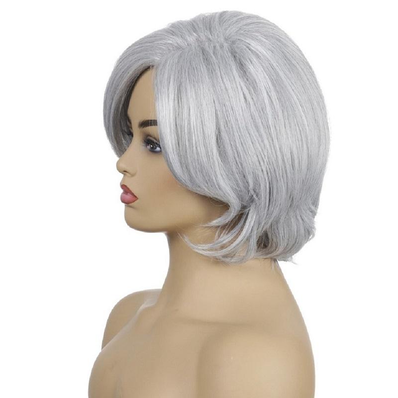 Short Curly Silver Gray Wig With Inner Button-1915196940321165314