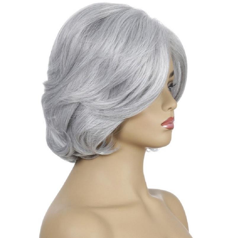 Short Curly Silver Gray Wig With Inner Button-1915196940321165315