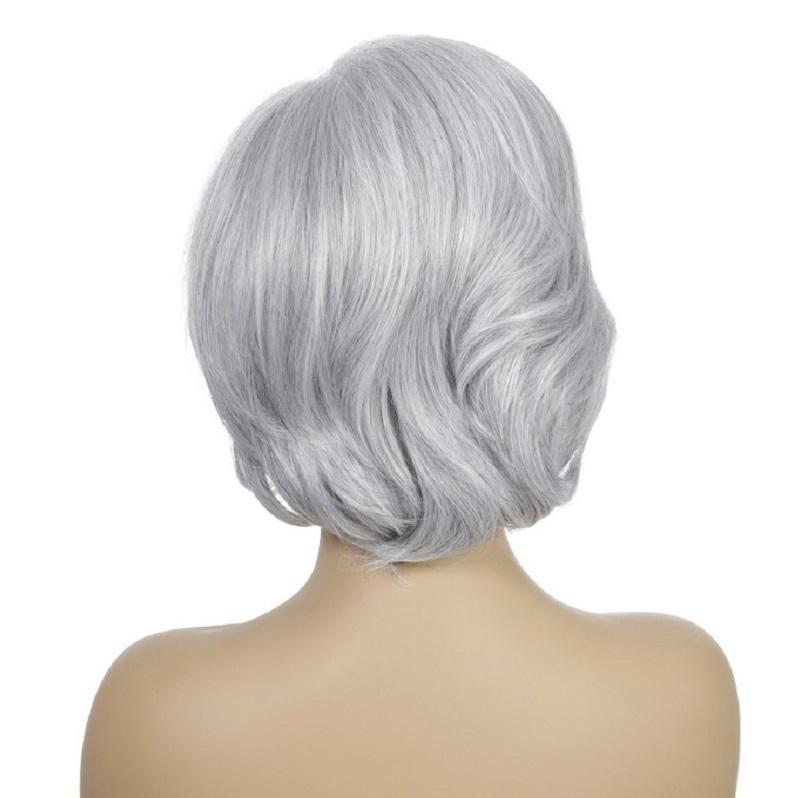 Short Curly Silver Gray Wig With Inner Button-1915196940321165316