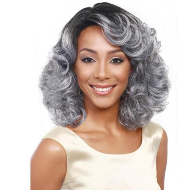 Gray Short Curly Wig With Diagonal Bangs-1915196849824862208