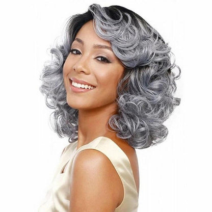 Gray Short Curly Wig With Diagonal Bangs-1915196849824862209