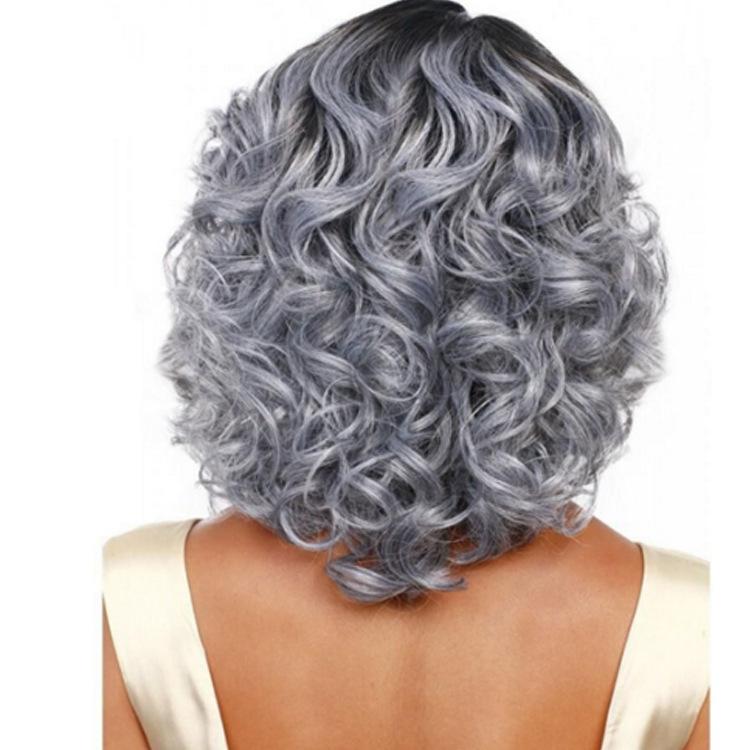 Gray Short Curly Wig With Diagonal Bangs-1915196849824862210