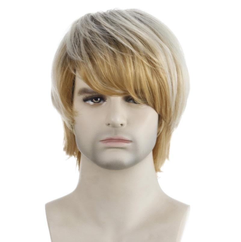 Men Short Light Blond Wig - Light Gold Chemical Fiber-1915196886051065856