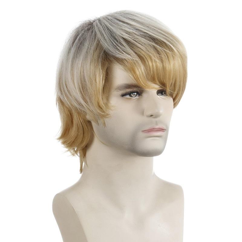 Men Short Light Blond Wig - Light Gold Chemical Fiber-1915196886051065857