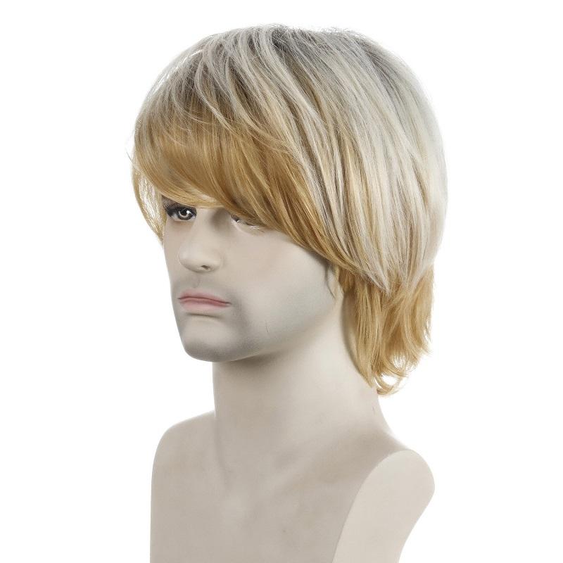 Men Short Light Blond Wig - Light Gold Chemical Fiber-1915196886051065858