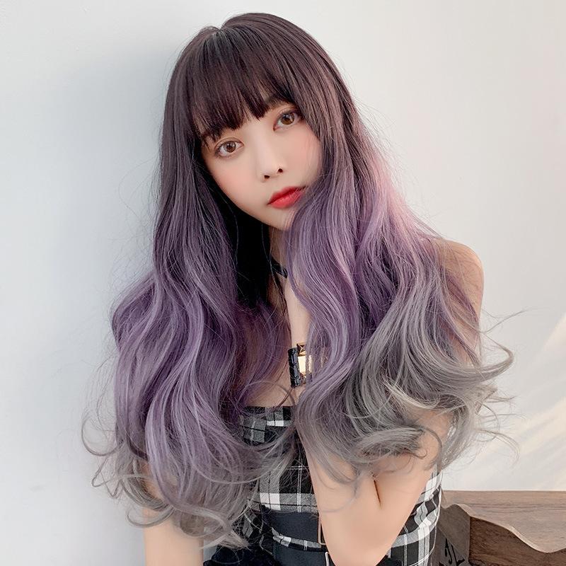 65Cm Big Wave Curly Wig With Full Bangs - Gradient-1915196942472843265