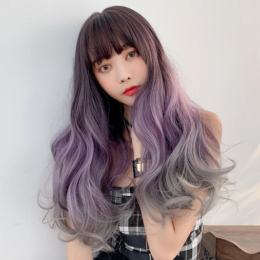 65Cm Big Wave Curly Wig With Full Bangs - Gradient-1915196942472843265