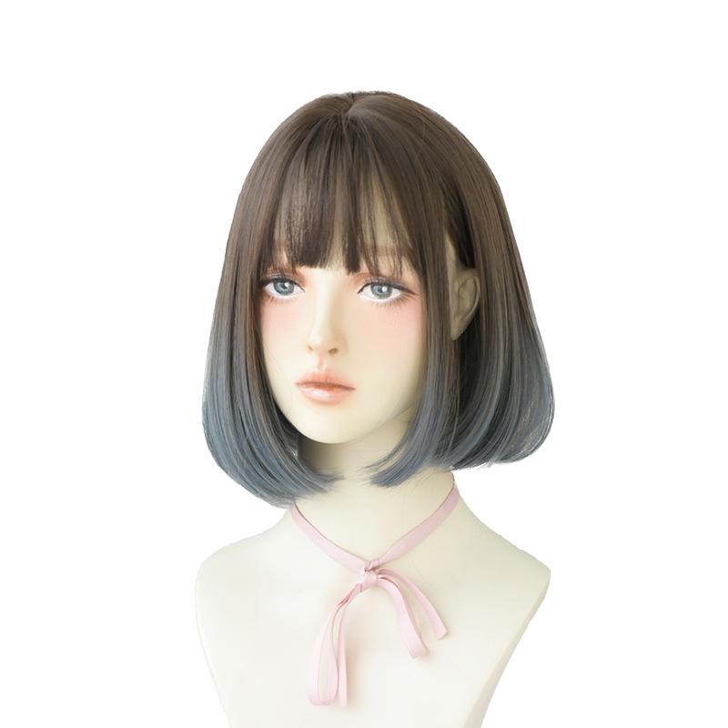 Natural Gradient Blue Short Bobo Student Wig-1915196906536046592