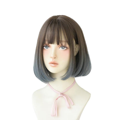 Natural Gradient Blue Short Bobo Student Wig-1915196906536046600