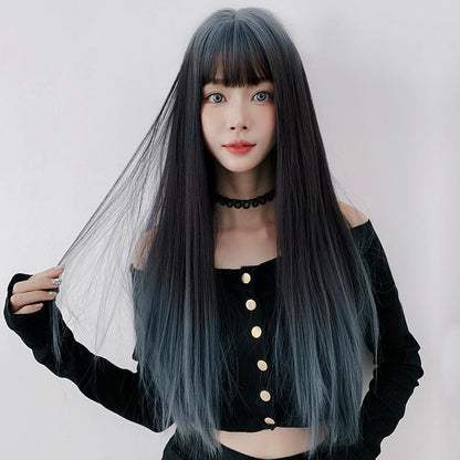 66Cm Long Straight Wig With Gradient Air Bangs-1915196950085505024