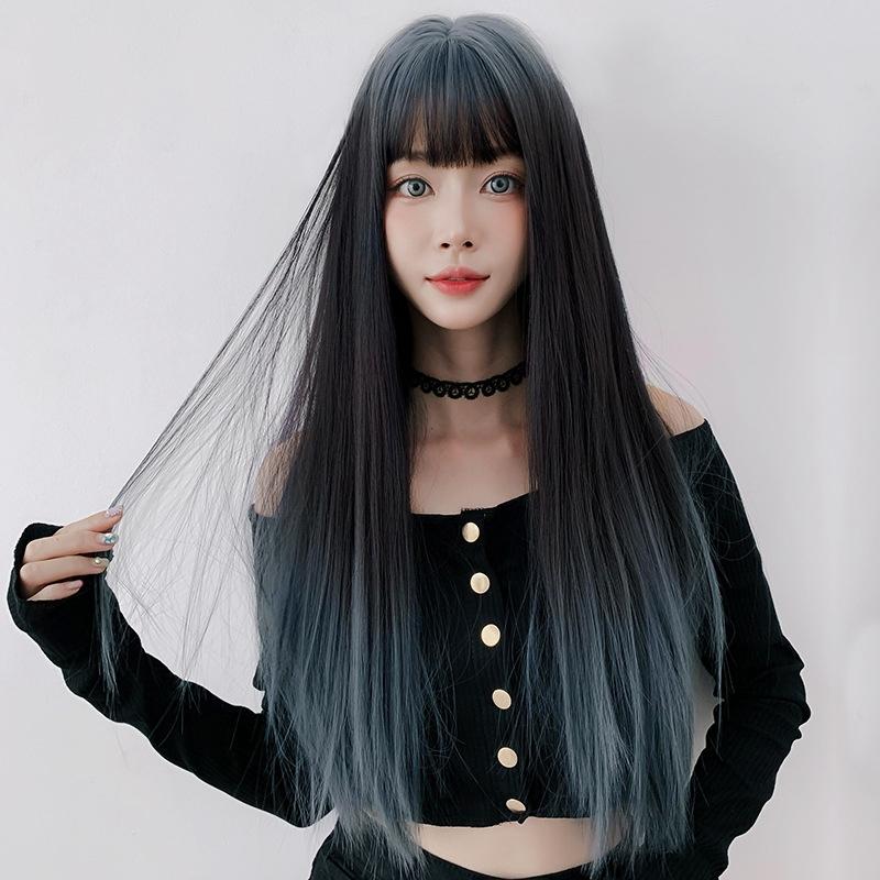 66Cm Long Straight Wig With Gradient Air Bangs-1915196950085505030