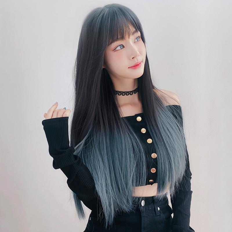 66Cm Long Straight Wig With Gradient Air Bangs-1915196950085505028