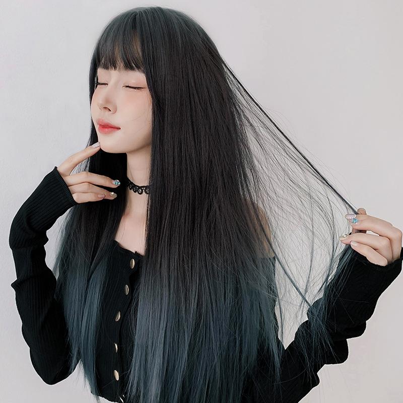 66Cm Long Straight Wig With Gradient Air Bangs-1915196950085505029
