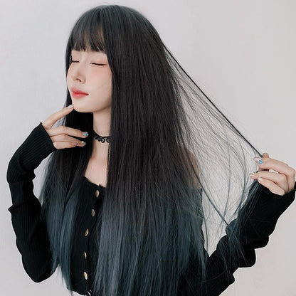66Cm Long Straight Wig With Gradient Air Bangs-1915196950085505029