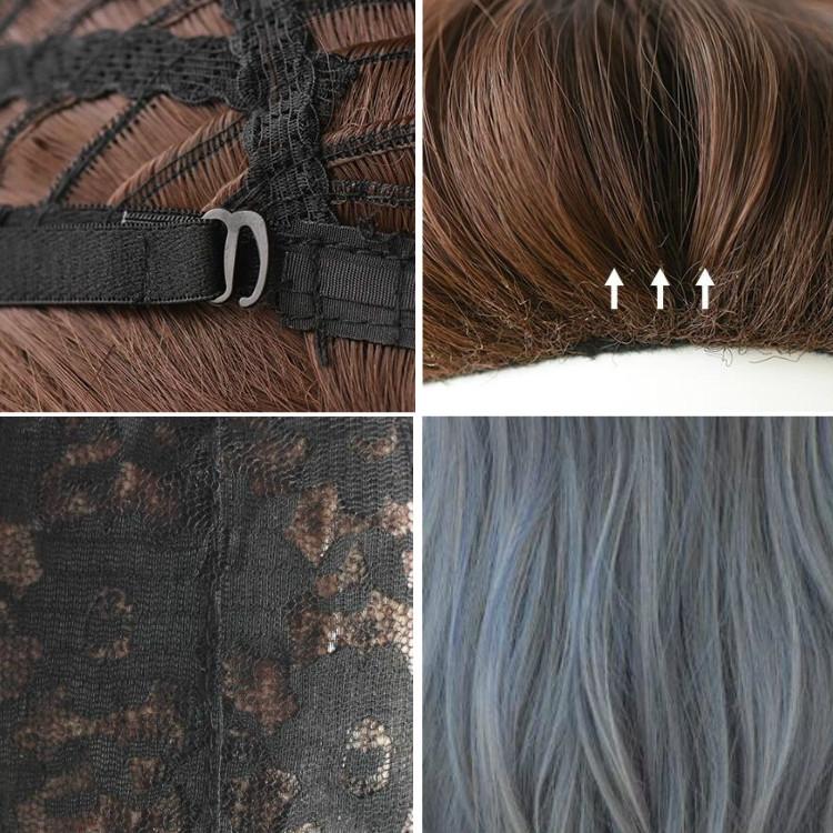 Gradient Fog Blue Gray Long Hair Wig - 68Cm Length-1915196898084524035