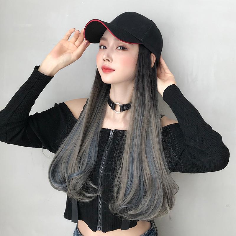 60Cm Long Curly Gradient Hair Cap Wig-1915196935657099271