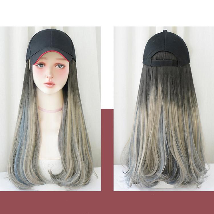 60Cm Long Curly Gradient Hair Cap Wig-1915196935657099265