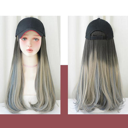 60Cm Long Curly Gradient Hair Cap Wig-1915196935657099265