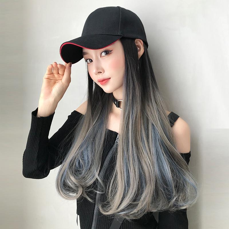 60Cm Long Curly Gradient Hair Cap Wig-1915196935657099268