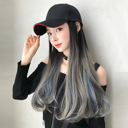60Cm Long Curly Gradient Hair Cap Wig-1915196935657099268