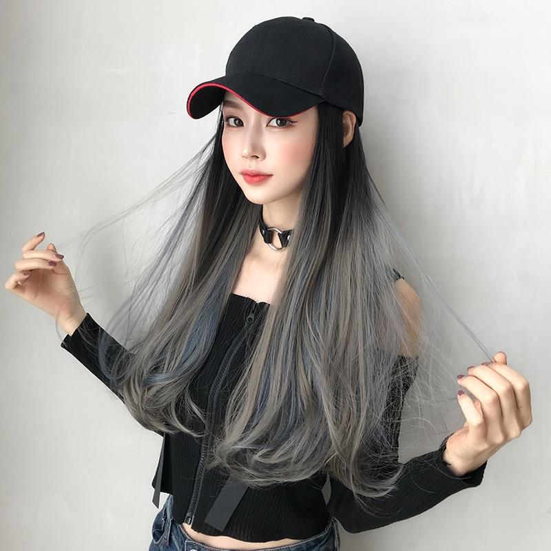 60Cm Long Curly Gradient Hair Cap Wig-1915196935657099269