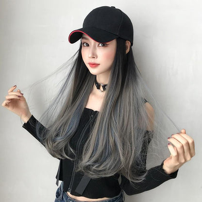 60Cm Long Curly Gradient Hair Cap Wig-1915196935657099269