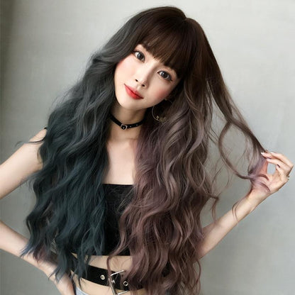Gradient Mint Cherry Long Hair Wig - 76Cm Full Bangs-1915197128527974400