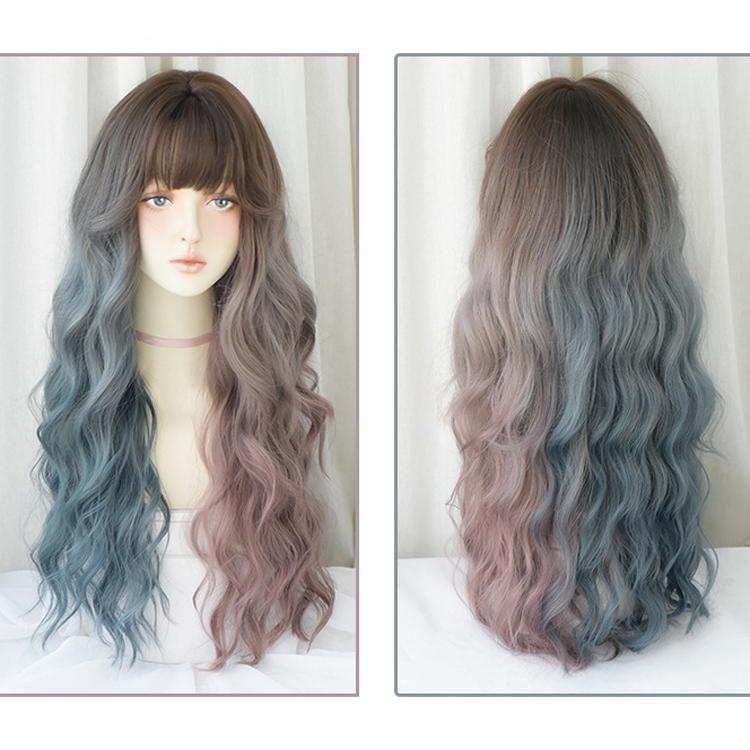 Gradient Mint Cherry Long Hair Wig - 76Cm Full Bangs-1915197128527974401
