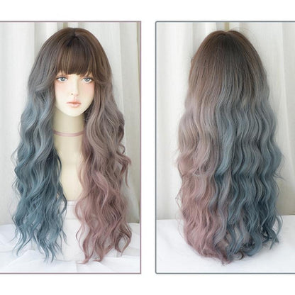 Gradient Mint Cherry Long Hair Wig - 76Cm Full Bangs-1915197128527974401