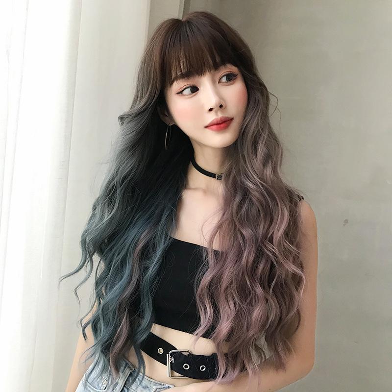 Gradient Mint Cherry Long Hair Wig - 76Cm Full Bangs-1915197128527974403