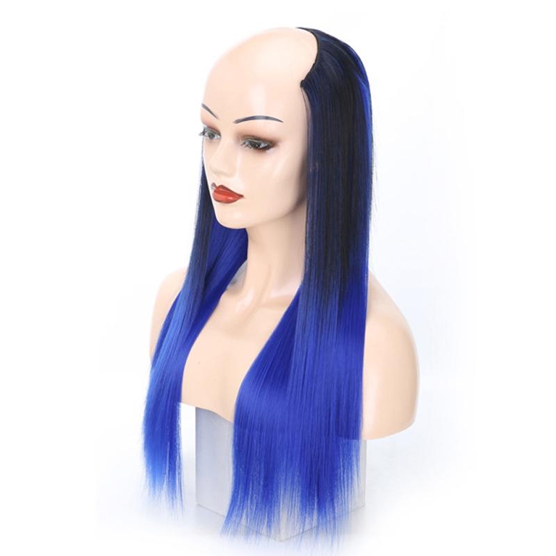 Sapphire Blue U-Shaped Long Straight Wig Headgear-1915197697263013889