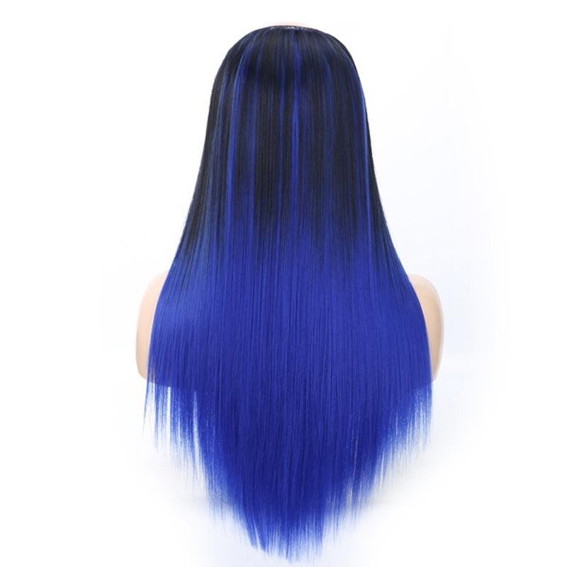 Sapphire Blue U-Shaped Long Straight Wig Headgear-1915197697263013891