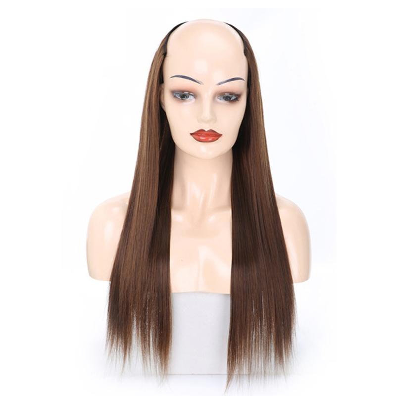 U-Shaped Long Straight Half Wig With Headgear - Linen-1915197186644250624