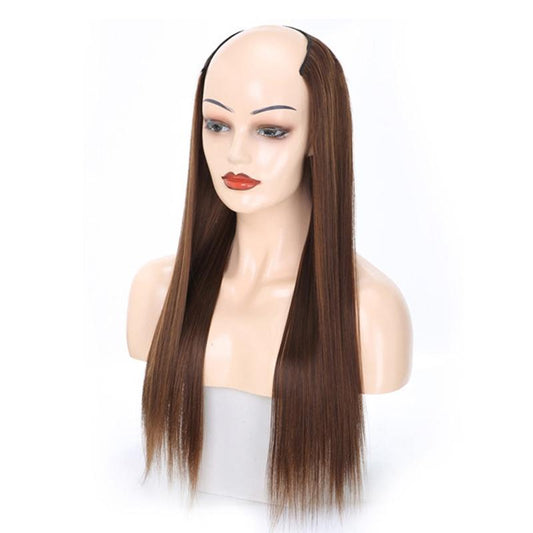 U-Shaped Long Straight Half Wig With Headgear - Linen-1915197186644250625