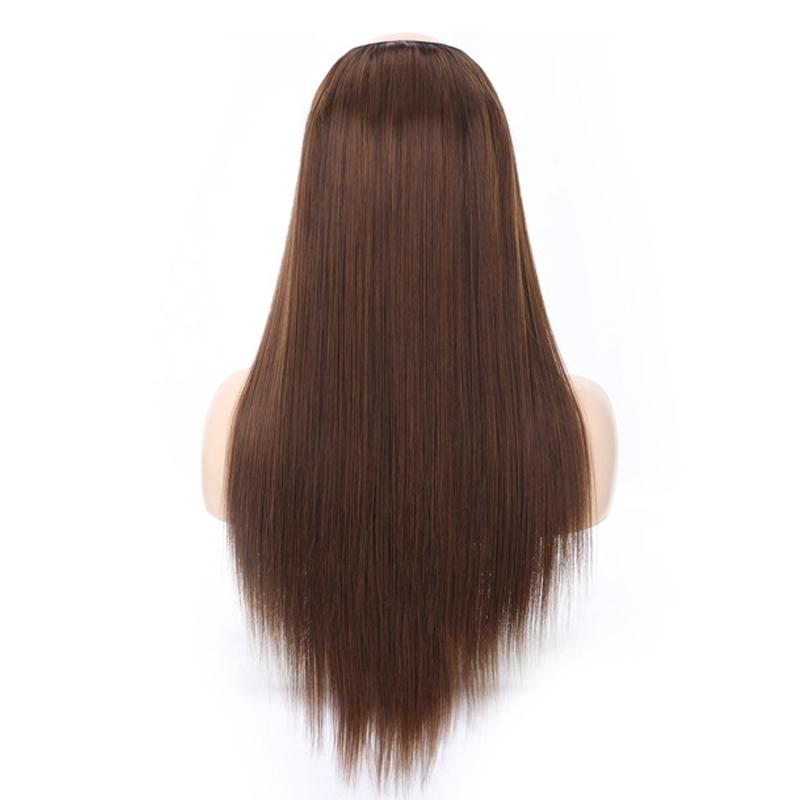 U-Shaped Long Straight Half Wig With Headgear - Linen-1915197186644250627