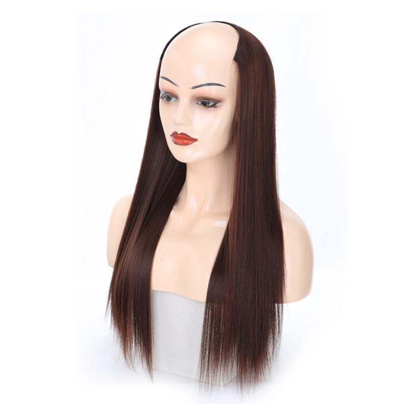 U-Shaped Chestnut Half Wig - Long Straight-1915197279573250049