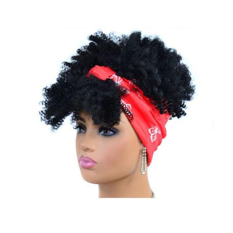 Small Curly Headscarf Wig - Gradient 1B Colour-1915197258203271176