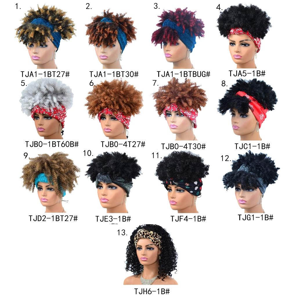 Small Curly Headscarf Wig - Gradient 1B Colour-1915197258203271169