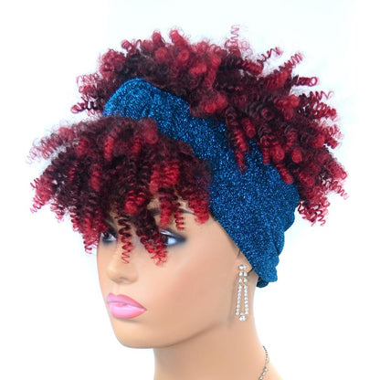 Small Curly Headscarf Wig - Gradient 1B Colour-1915197258203271171