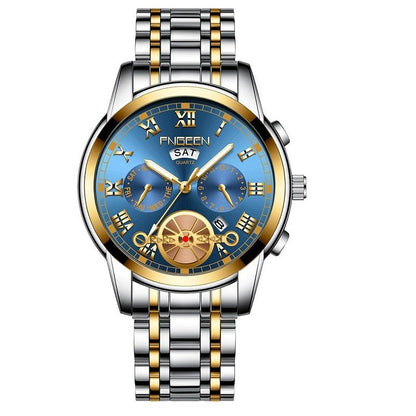 Gold Blue Multi-Function Men Quartz Watch-1915198337519325184