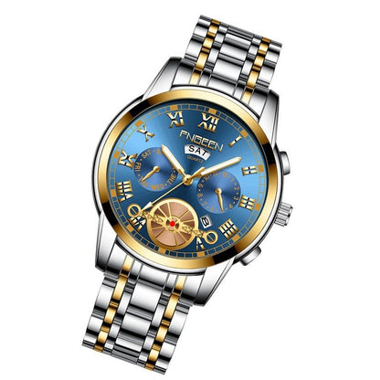 Gold Blue Multi-Function Men Quartz Watch-1915198337519325185