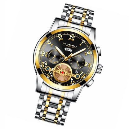 Gold Black Multi-Function Men Quartz Watch With Gold Nails-1915197035892576257