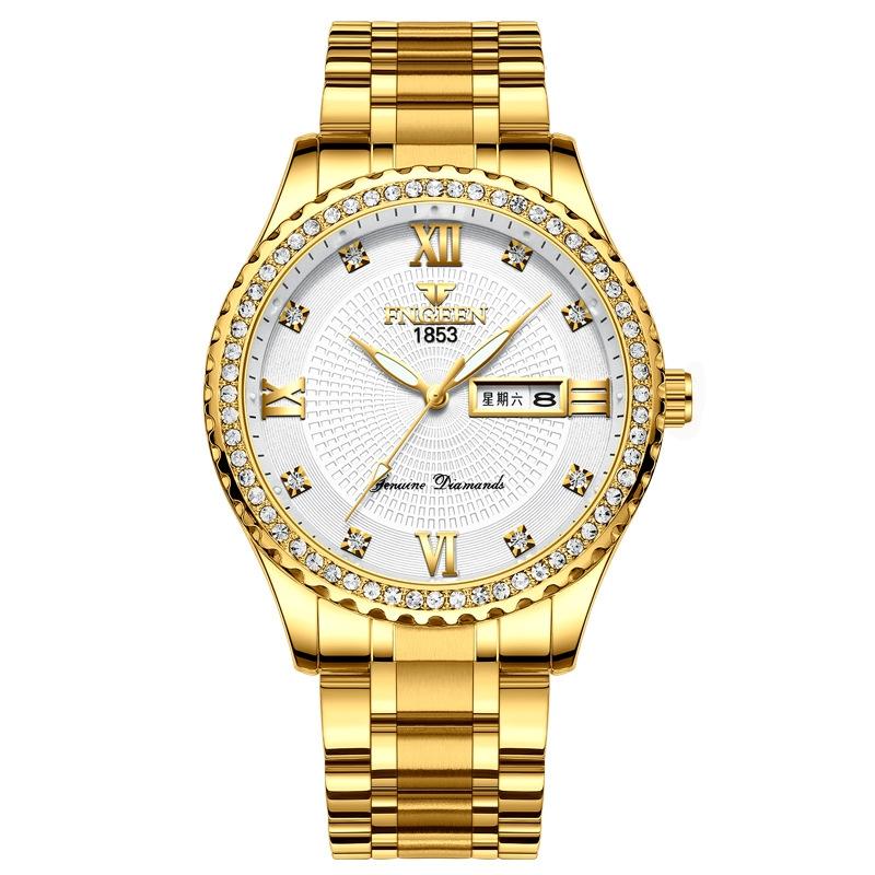 Men Luminous Quartz Watch - Full Gold With White Face-1915196514079215616