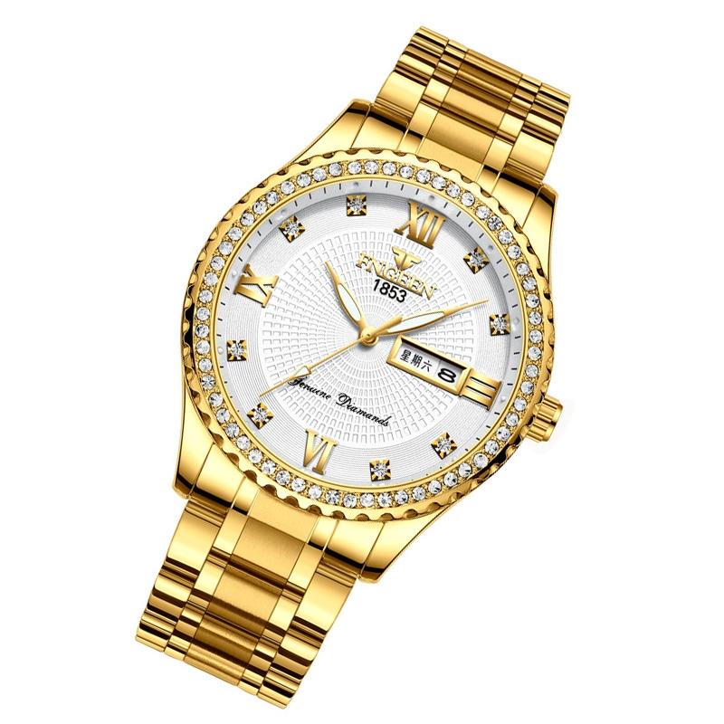 Men Luminous Quartz Watch - Full Gold With White Face-1915196514079215617