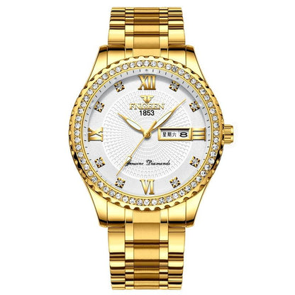 Men Luminous Quartz Watch - Full Gold With White Face-1915196514079215624